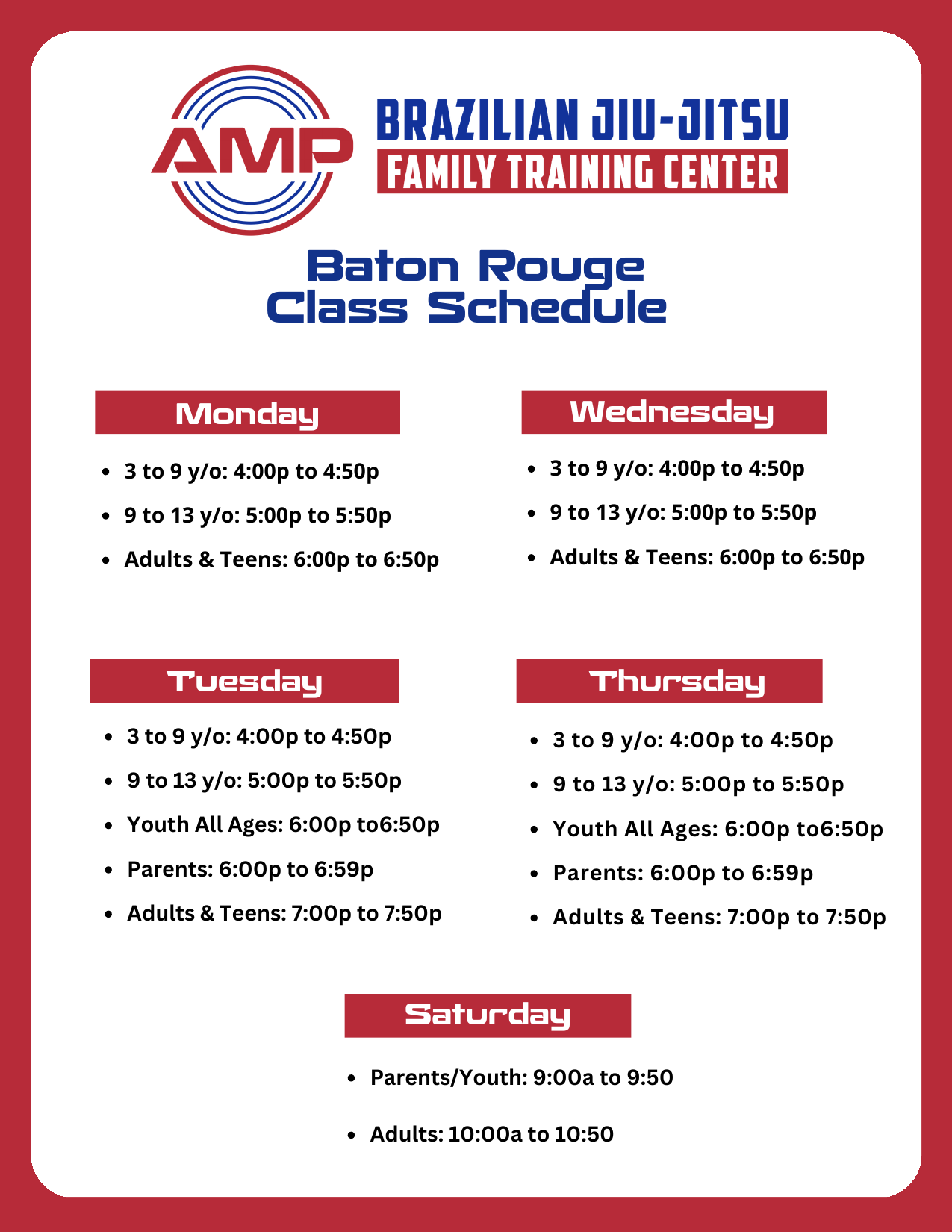 Baton Rouge regular class schedule