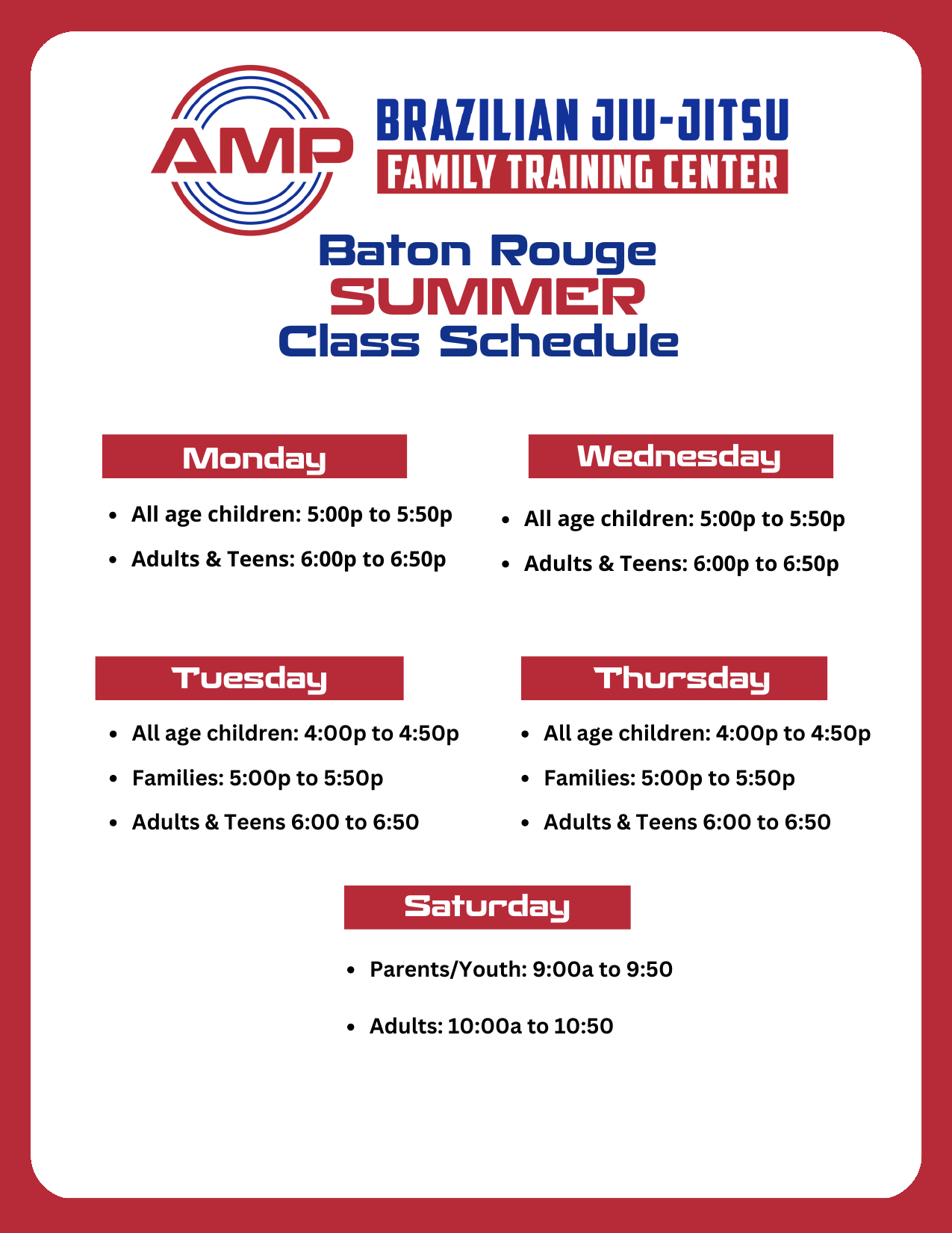 Baton Rouge summer class schedule