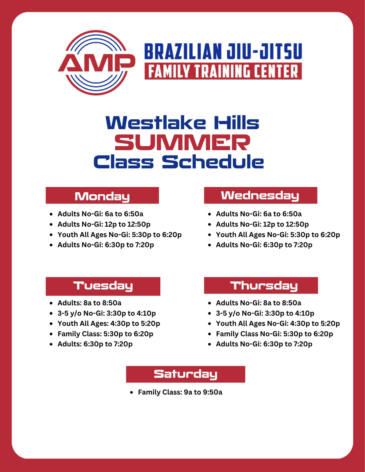 Westlake Hills summer class schedule