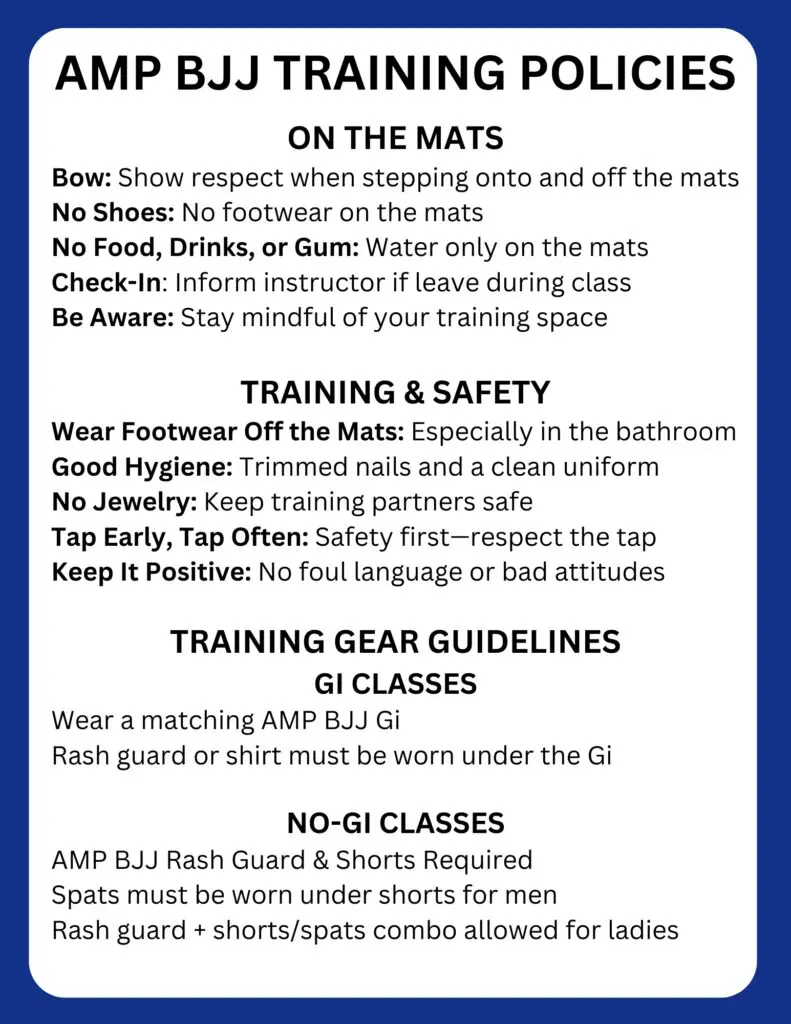 AMP BJJ Training Policies: Respect, Safety & Clean Training